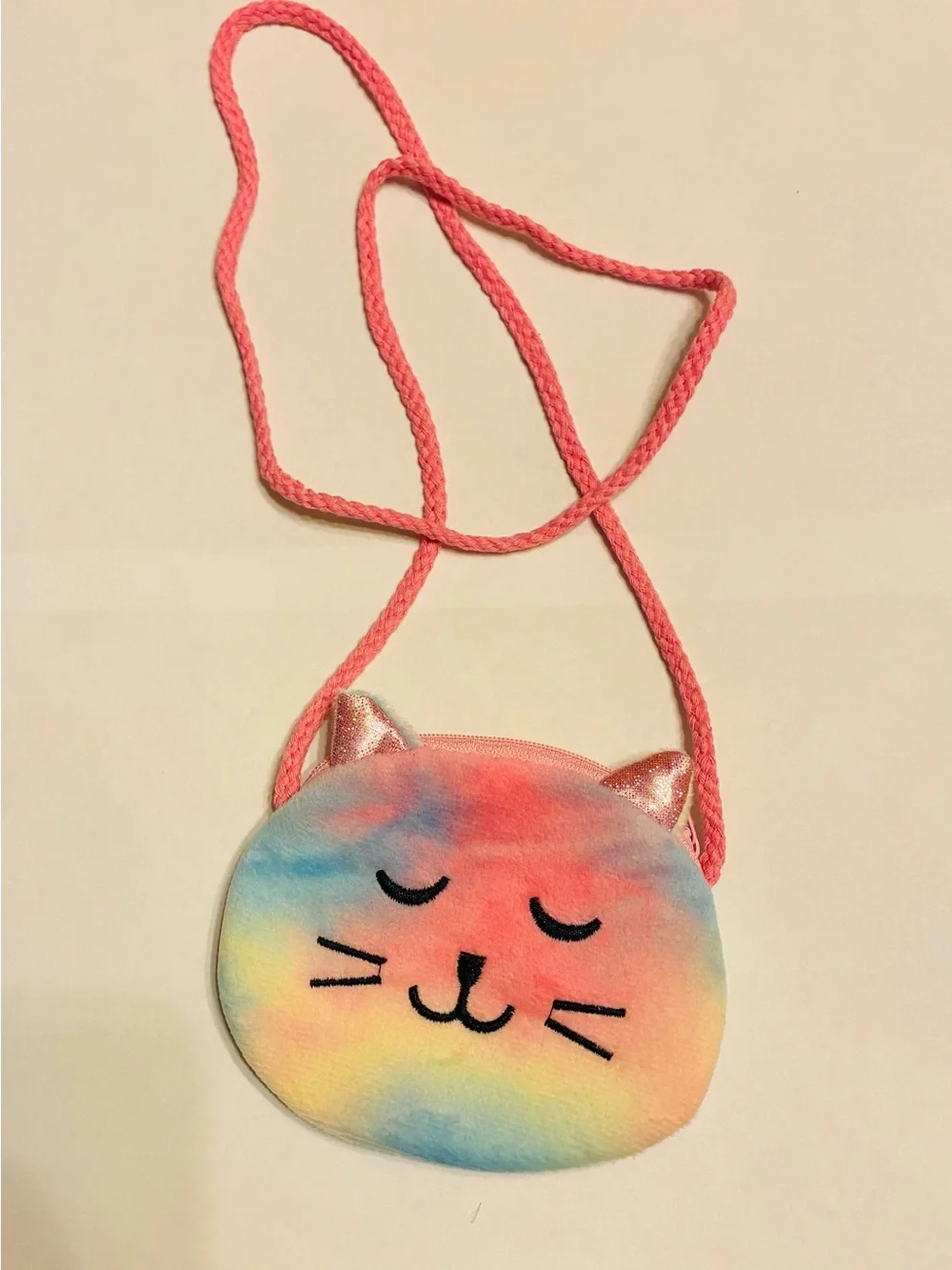 Kids Cute Rainbow Cat Crossbody Bag - Pink Strap